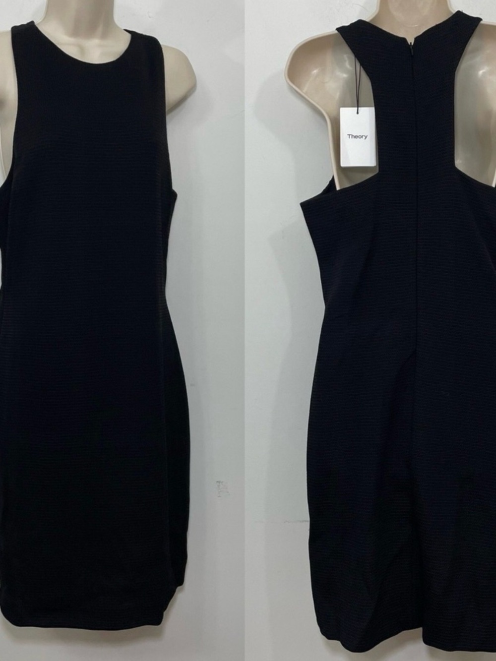 Theory Gemma Black Stretchy Knit Backless Sheath Dress Size 10